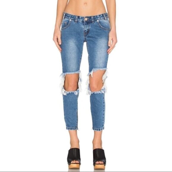 One Teaspoon Freebirds Skinny Jeans Straight leg Distressed Rips Low rise Zip - Picture 3 of 16